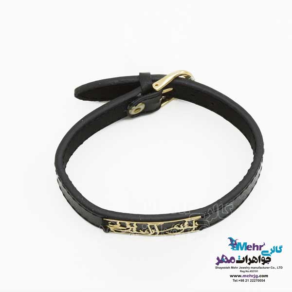 دستبند طلا و چرم - طرح آشوبم آرامشم تویی