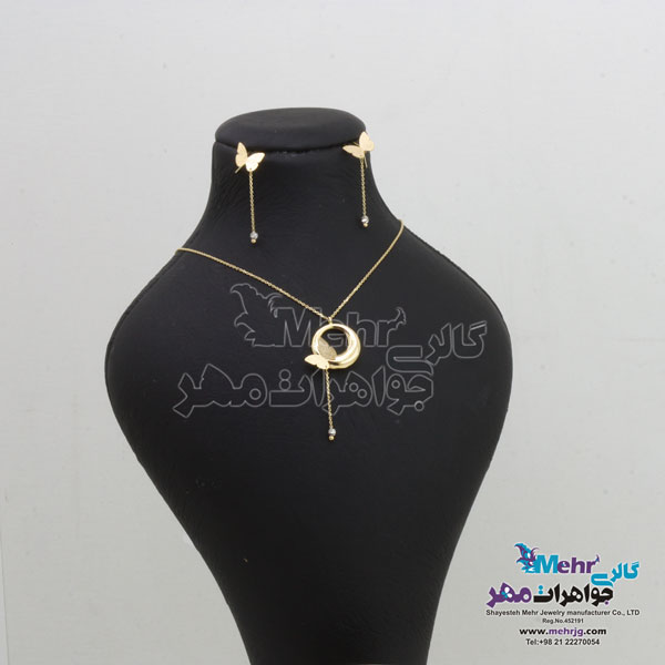 نیم ست طلا - گردنبند و گوشواره - طرح پروانه