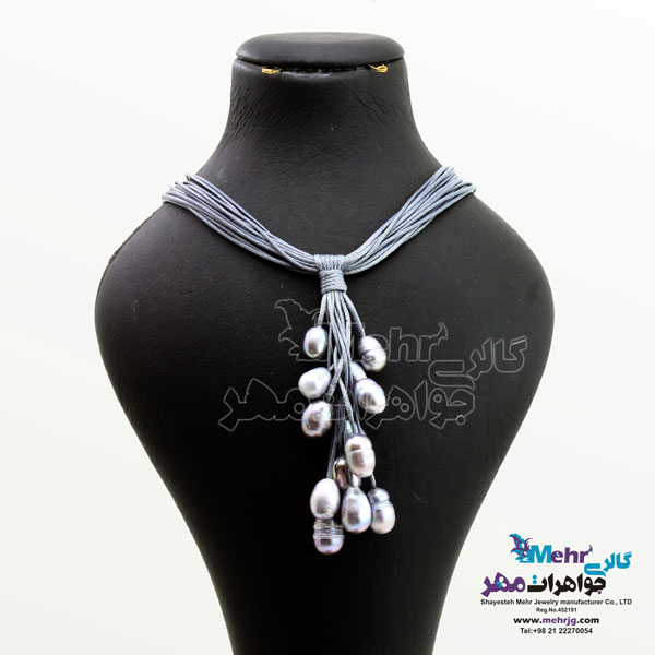 گردنبند طلا و چرم - طرح خوشه ای