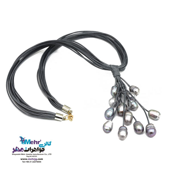 گردنبند طلا و چرم - طرح خوشه ای