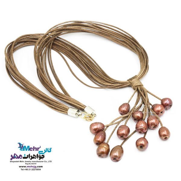 گردنبند طلا و چرم - طرح خوشه ای