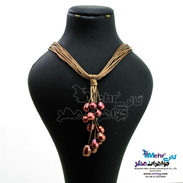 گردنبند طلا و چرم - طرح خوشه ای