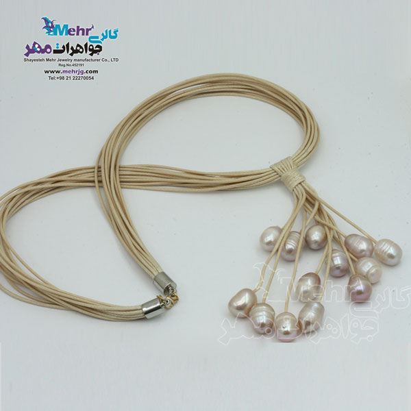 گردنبند طلا و چرم - طرح خوشه ای