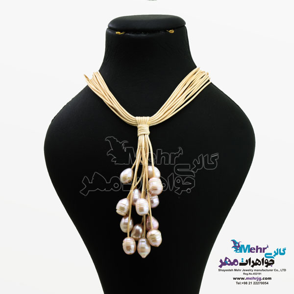 گردنبند طلا و چرم - طرح خوشه ای