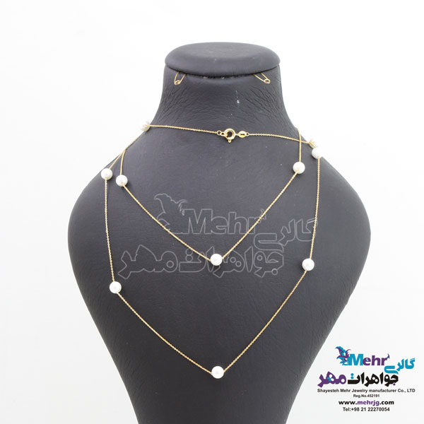 گردنبند رولباسی طلا - طرح مروارید نشان