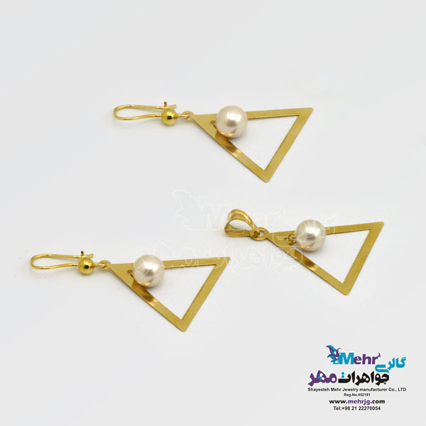 نیم ست طلا - آویز و گوشواره - طرح هندسی
