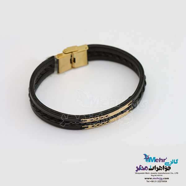 دستبند طلا و چرم - طرح هندسی