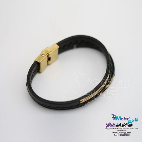 دستبند طلا و چرم - طرح هندسی