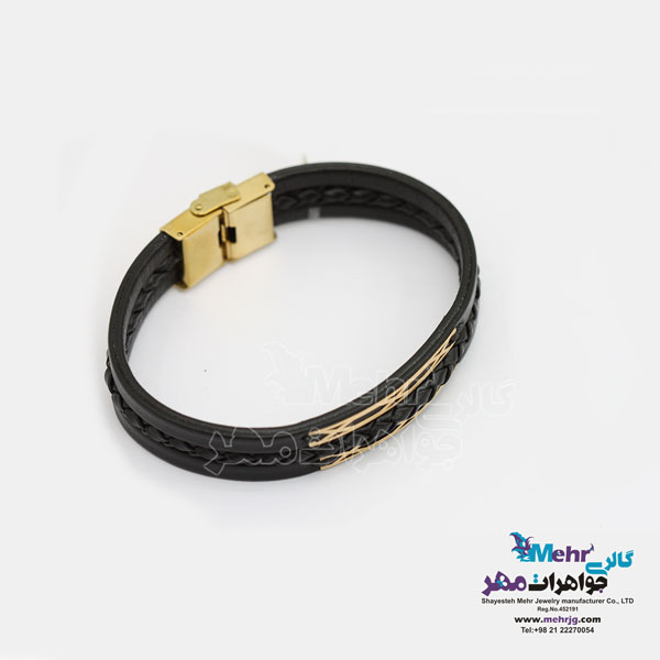 دستبند طلا و چرم - طرح هندسی