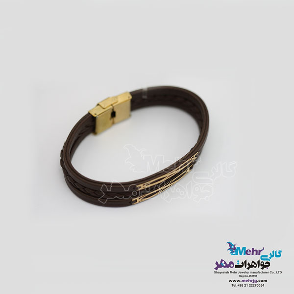 دستبند طلا و چرم - طرح هندسی