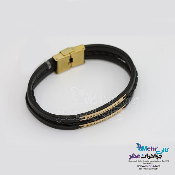 دستبند طلا و چرم - طرح هندسی