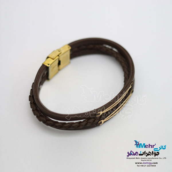 دستبند طلا و چرم - طرح هندسی