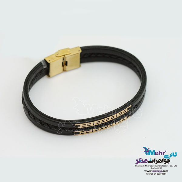 دستبند طلا و چرم - طرح هندسی