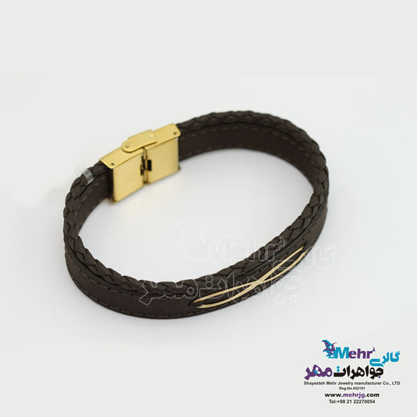 دستبند طلا و چرم - طرح بینهایت