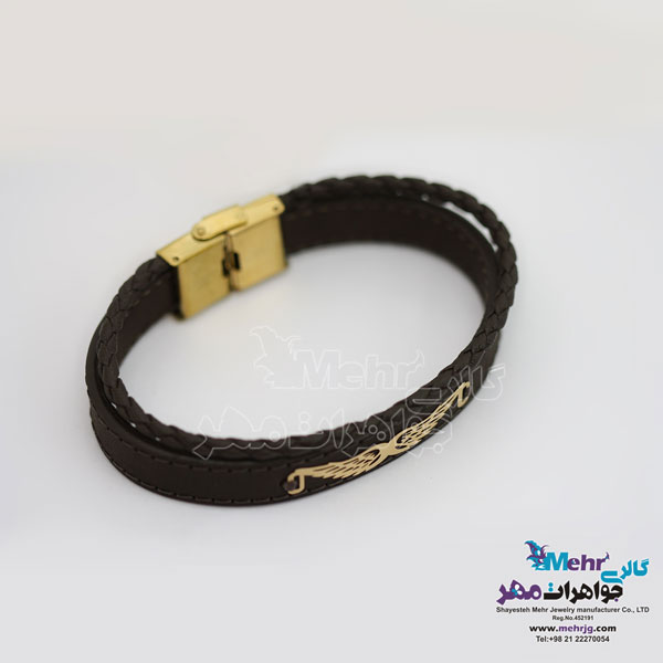 دستبند طلا و چرم - طرح بال