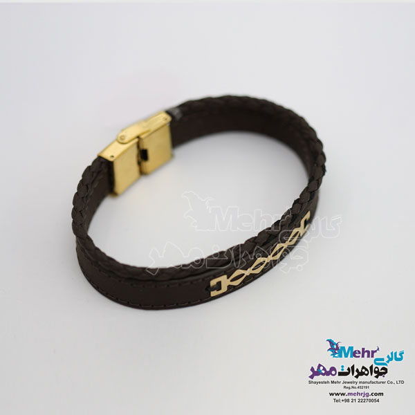 دستبند طلا و چرم - طرح هندسی