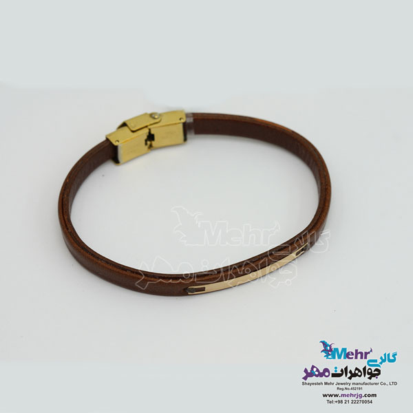 دستبند طلا و چرم - طرح هندسی