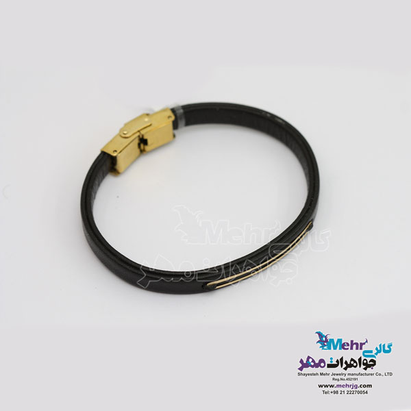 دستبند طلا و چرم - طرح هندسی