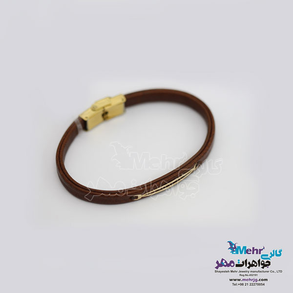 دستبند طلا و چرم - طرح هندسی