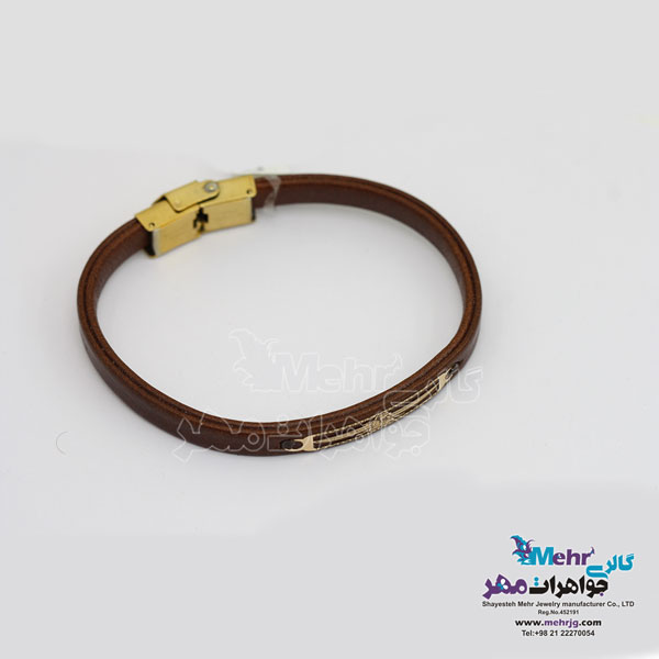 دستبند طلا و چرم - طرح فروهر
