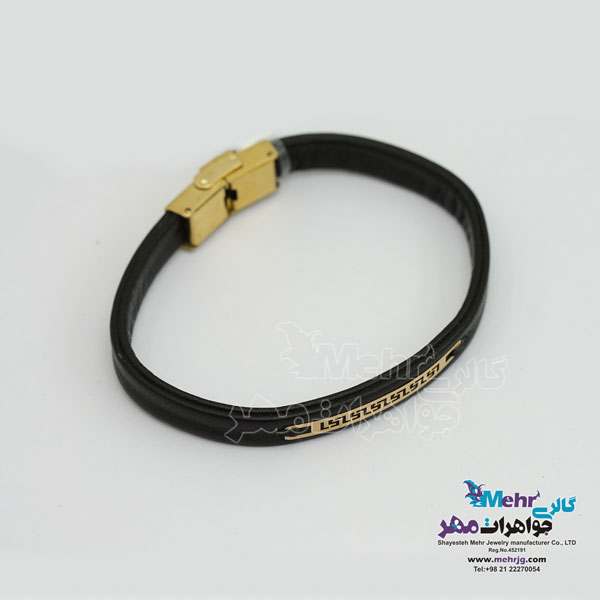 دستبند طلا و چرم - طرح هندسی