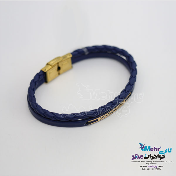 دستبند طلا و چرم - طرح هندسی