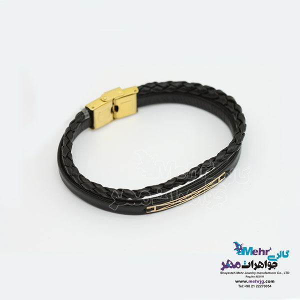دستبند طلا و چرم - طرح هندسی