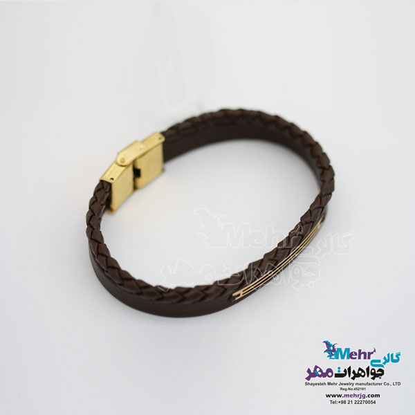 دستبند طلا و چرم - طرح هندسی