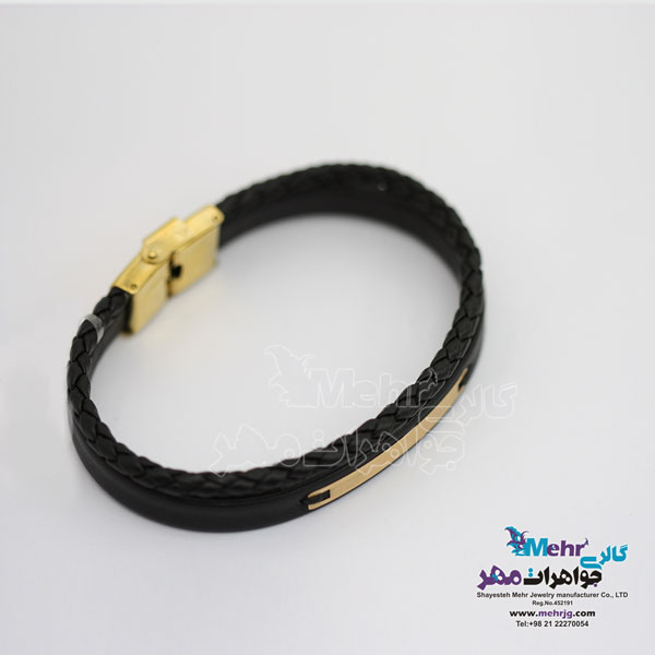 دستبند طلا و چرم - طرح هندسی