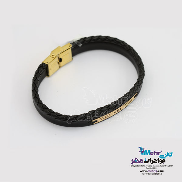 دستبند طلا و چرم - طرح هندسی