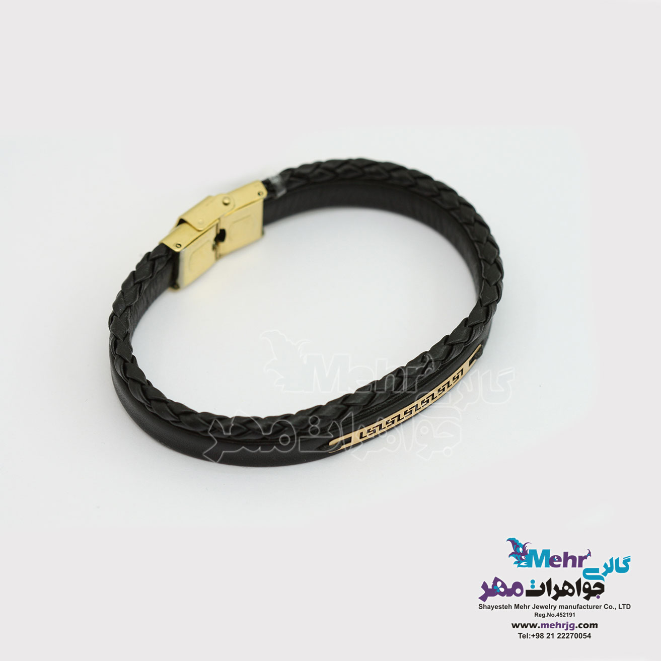 دستبند طلا و چرم - طرح هندسی