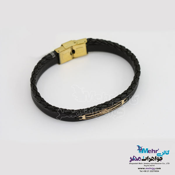 دستبند طلا و چرم - طرح فروهر