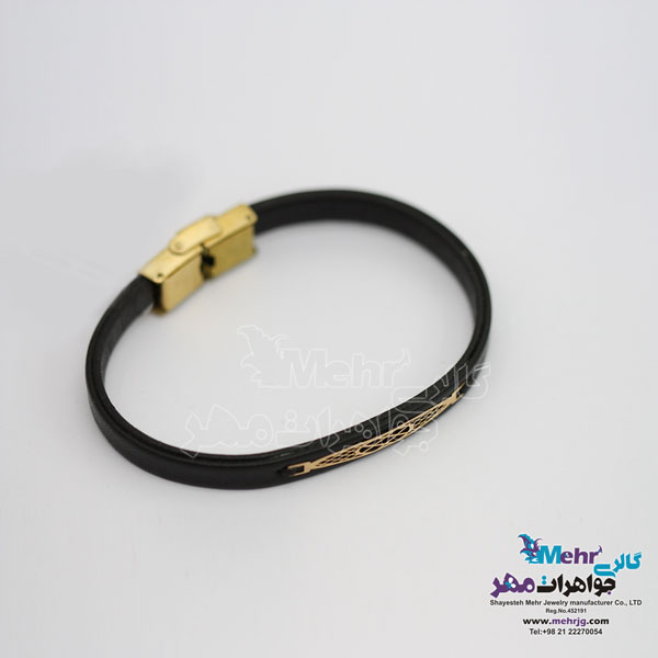 دستبند طلا و چرم - طرح هندسی