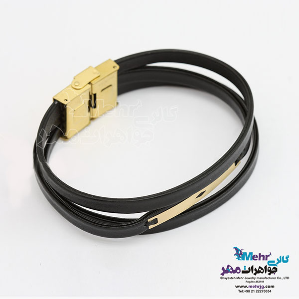 دستبند طلا و چرم - طرح هندسی