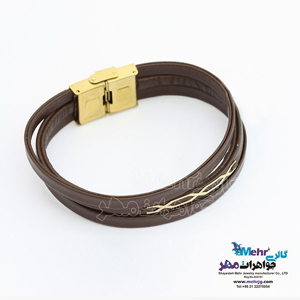 دستبند طلا و چرم - طرح هندسی