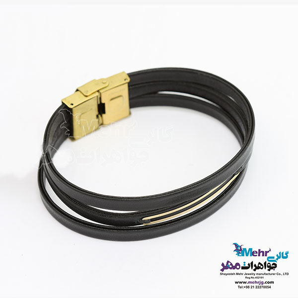 دستبند طلا و چرم - طرح هندسی