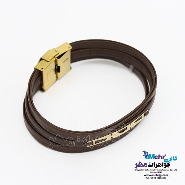 دستبند طلا و چرم - طرح هندسی