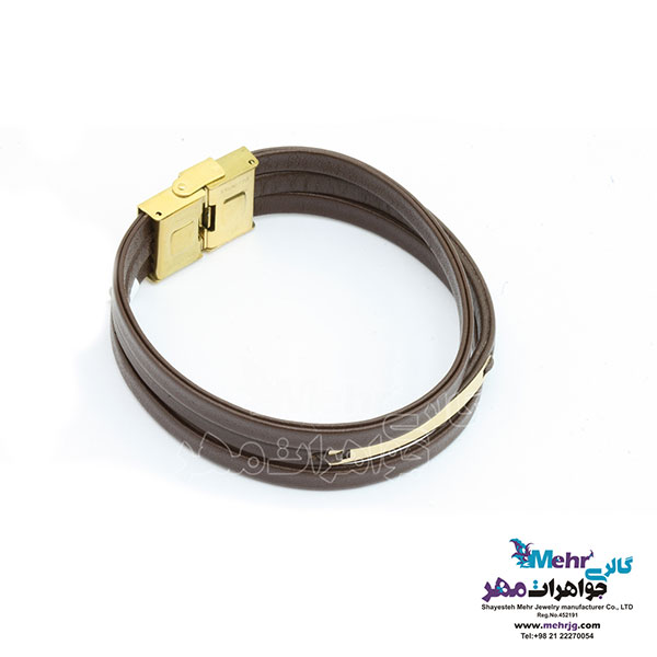 دستبند طلا و چرم - طرح هندسی