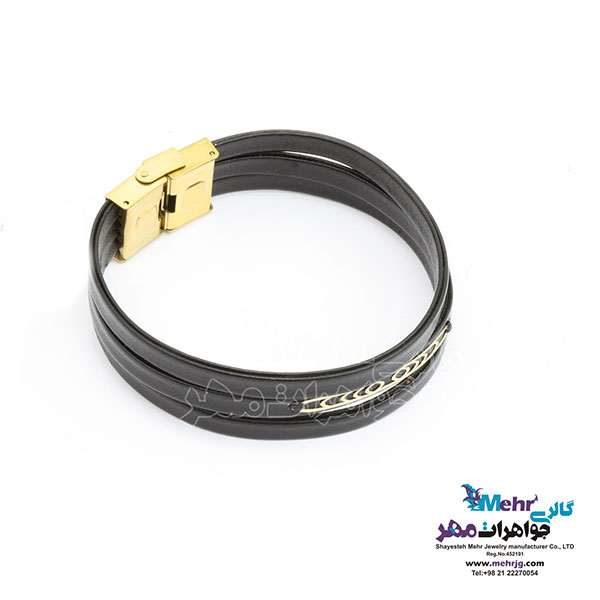 دستبند طلا و چرم - طرح هندسی