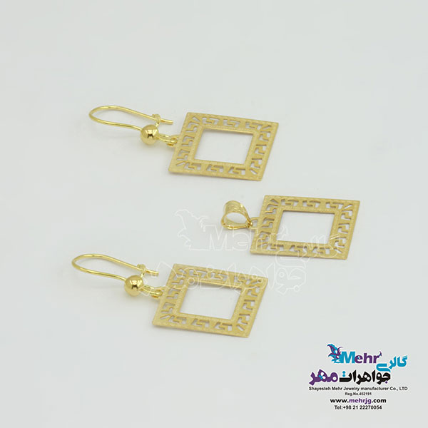 نیم ست طلا - آویز و گوشواره - طرح هندسی
