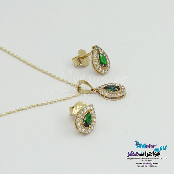 نیم ست طلا - گردنبند و گوشواره - طرح اشکی
