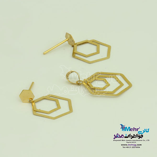 نیم ست طلا - آویز و گوشواره - طرح هندسی