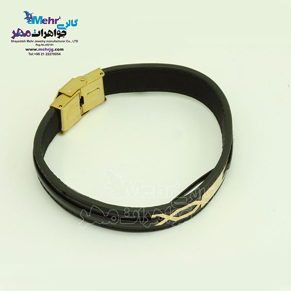 دستبند طلا و چرم - طرح هندسی