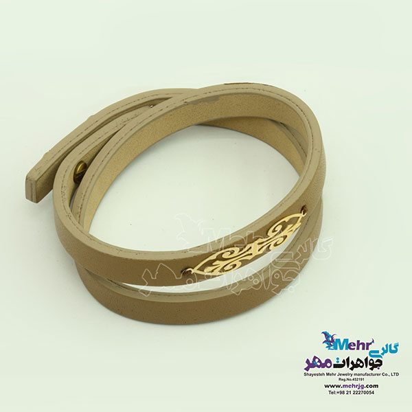 دستبند طلا و چرم - طرح اسلیمی