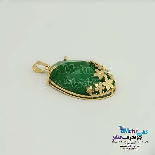 آویز طلا - طرح عقیق سبز