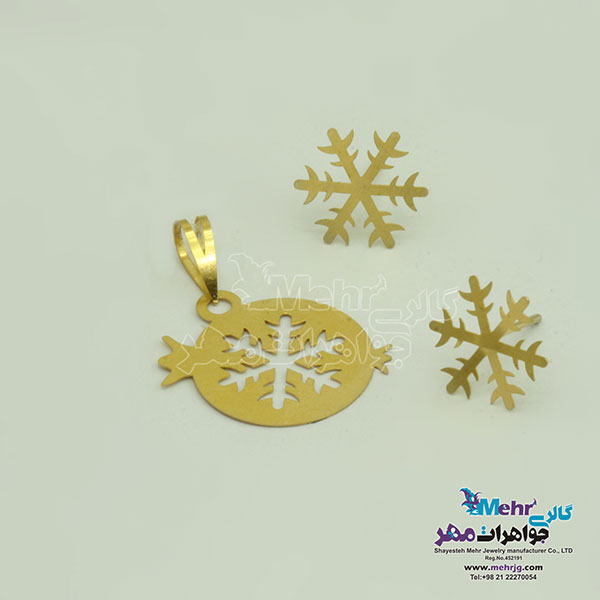 نیم ست طلا - آویز و گوشواره - طرح برف و انار