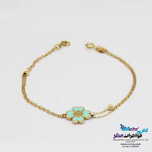دستبند طلا - طرح شبدر 4 برگ