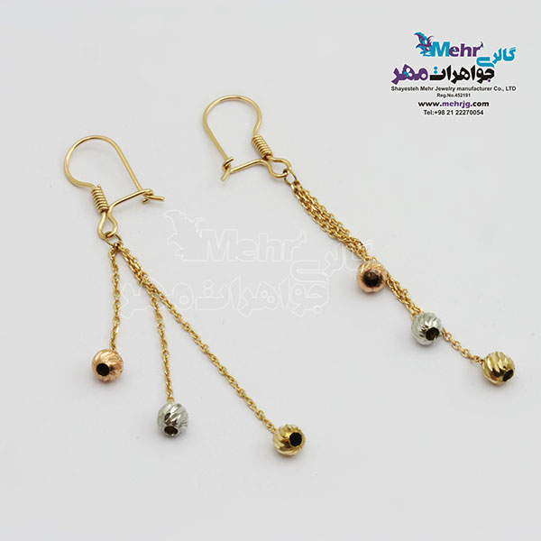 گوشواره گیره ای طلا - طرح گوی تراش