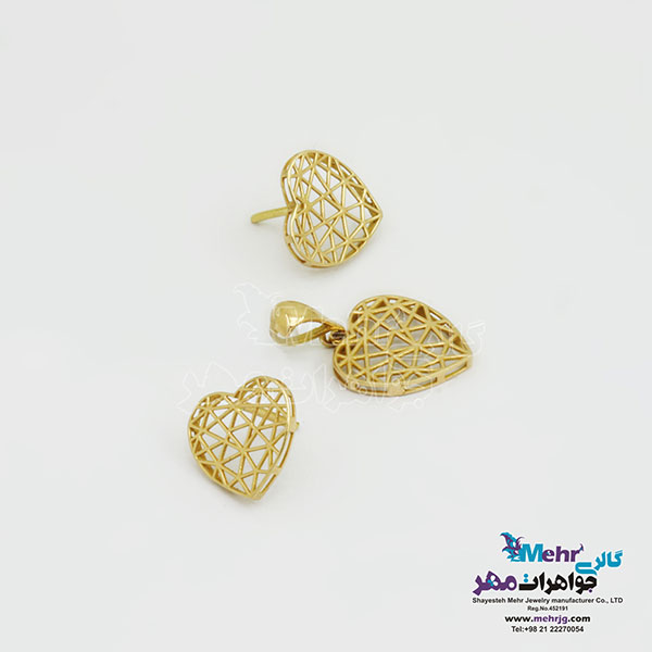 نیم ست طلا - آویز و گوشواره - طرح قلب اوریگامی
