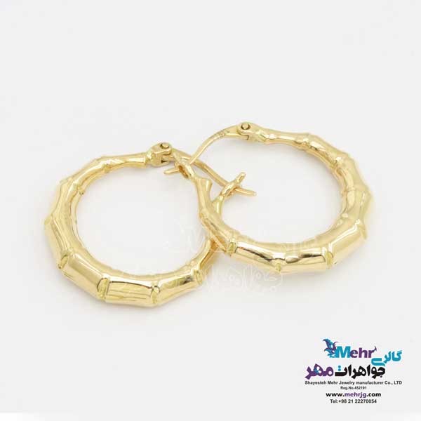 گوشواره گیره ای طلا - طرح بامبو